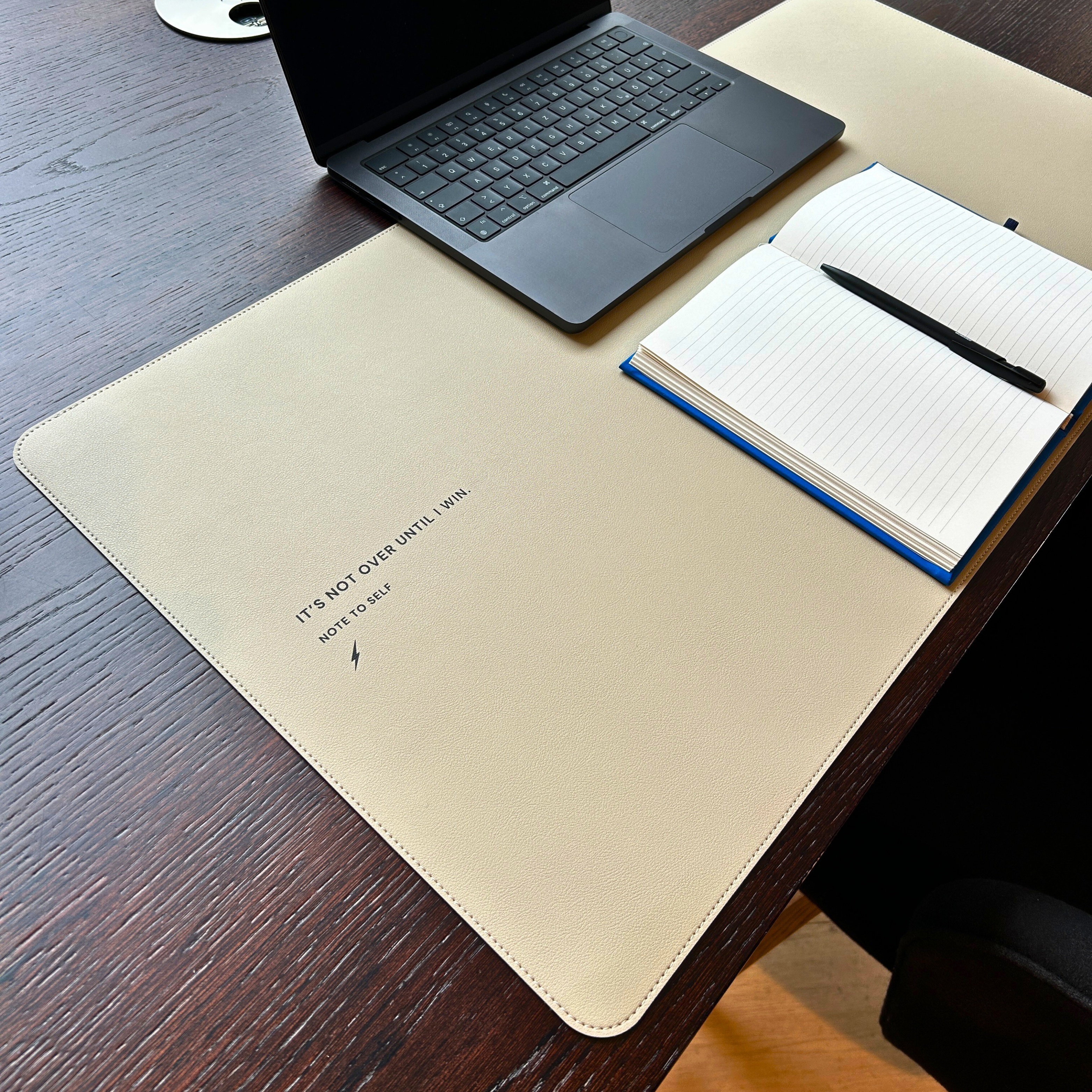 Desk Pad in Sand Beige - Motivation: "It's not over until I win."