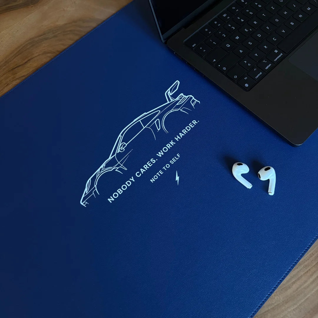 Desk Pad in Ocean Blue "Nobody Cares. Work Harder."