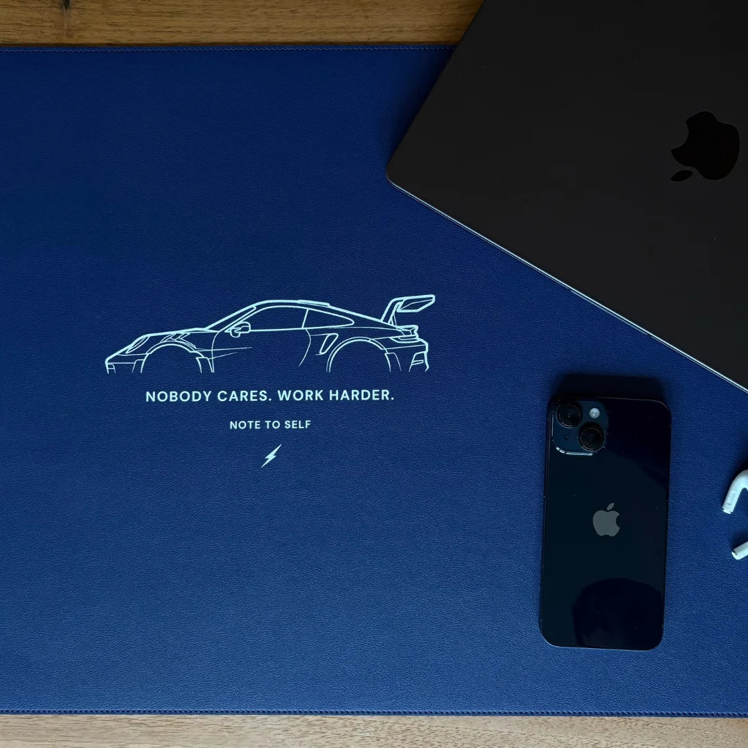 Desk Pad in Ocean Blue "Nobody Cares. Work Harder."